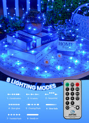 Minetom Fairy Lights with Remote, 66 Feet 200 Led Firefly String Lights Plug in for Bedroom Home Wall Ceiling Christmas Tree Wreath Craft Wedding Party Indoor Outdoor Decoration,Blue