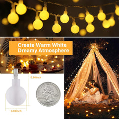 Warm White Mini Globe Fairy String Lights for Xmas Room Decor, USB Adapter, 8 Modes with Remote