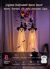 2 Pack Outdoor Waterproof Battery Operated Light Up Halloween 2 Witch Hat Ghost Decorations