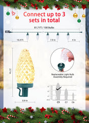 81 Feet 100 LED C9 Christmas String Lights with Timer & 8 Lighting Mode, Warm White