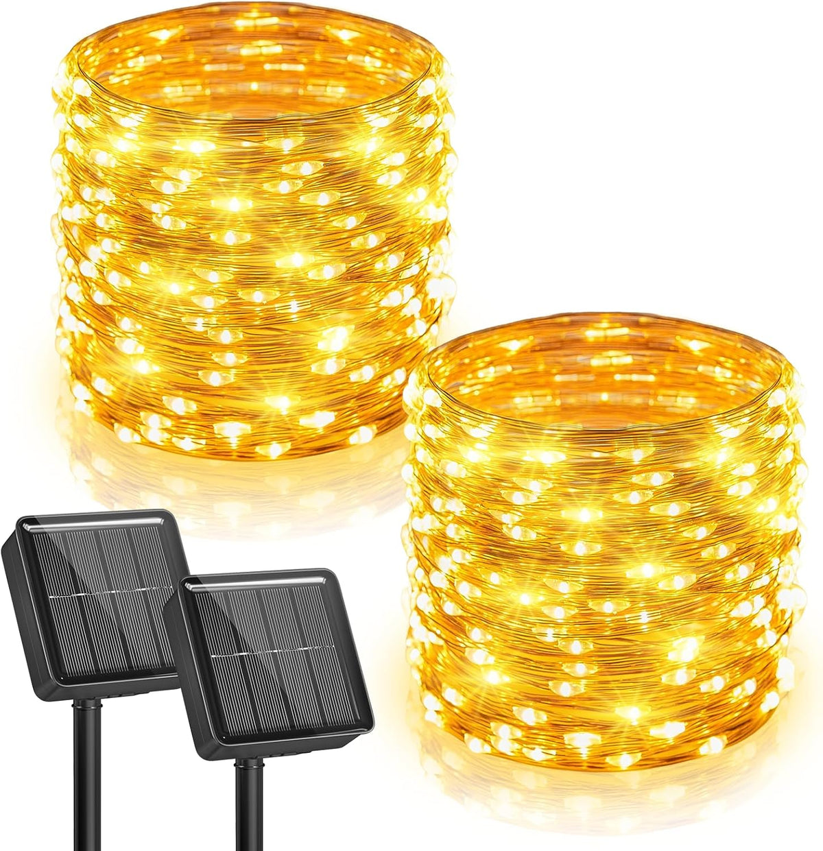 2 Pack Total 66 FT 200 LED Solar Fairy Lights with 8 Modes for Christmas Garden, Warm White