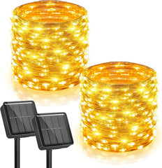 2 Pack Total 66 FT 200 LED Solar Fairy Lights with 8 Modes for Christmas Garden, Warm White