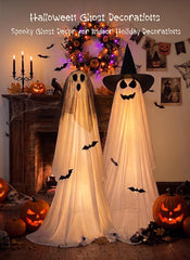 2 Pack Light Up Battery Operated Halloween Ghosts Outdoor Decorations, 8 Modes, Remote & Timer