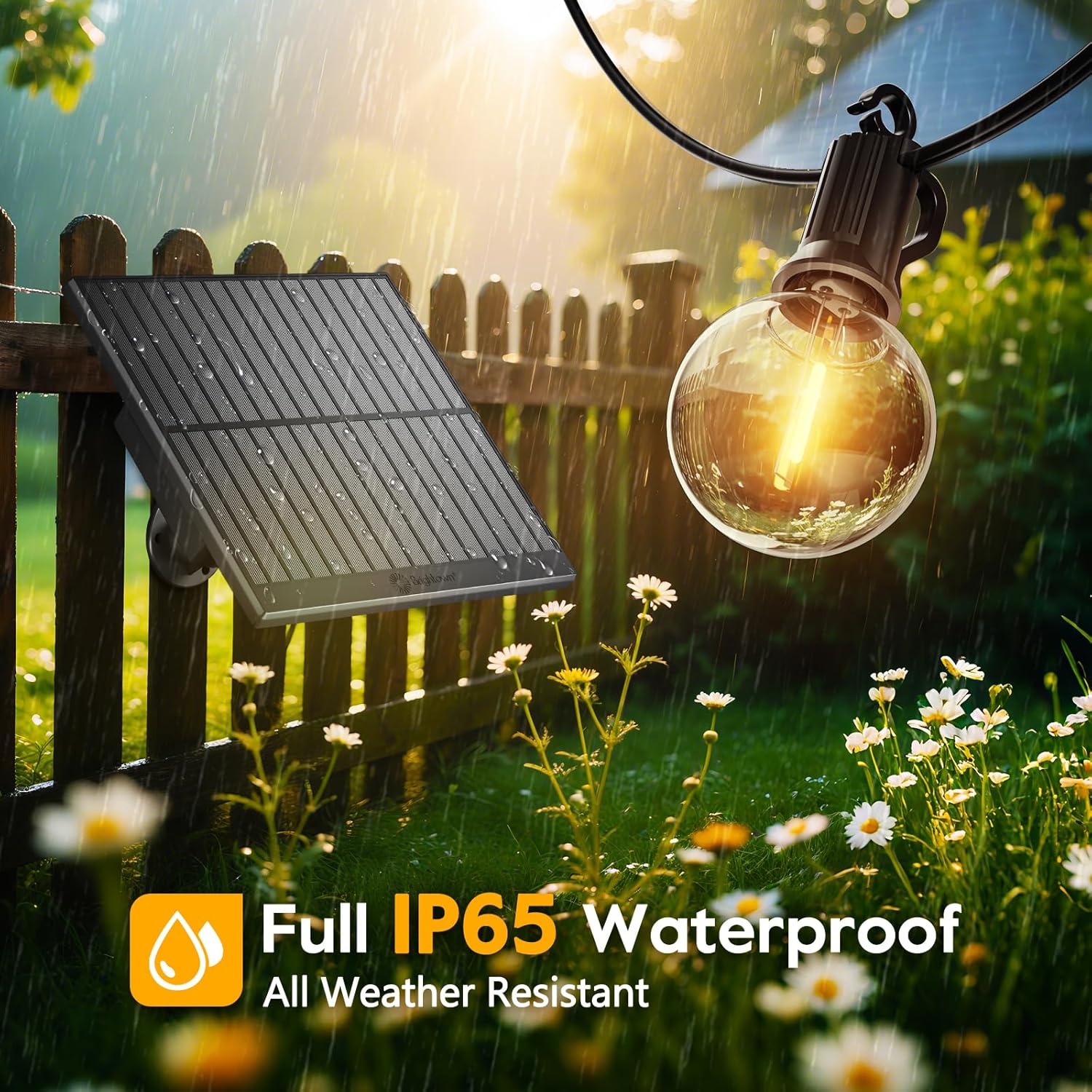 Solar Powered Waterproof G40 LED Bulbs String Lights for Backyard Porch Bistro Decor