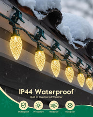 C9 Christmas Lights Outdoor with 100 Spring Clips 81FT 100LED, C9 String Lights Waterproof Connectable for House Roof Patio Yard Windows Xmas Tree Outdoor Christmas Light Decorations, Warm White