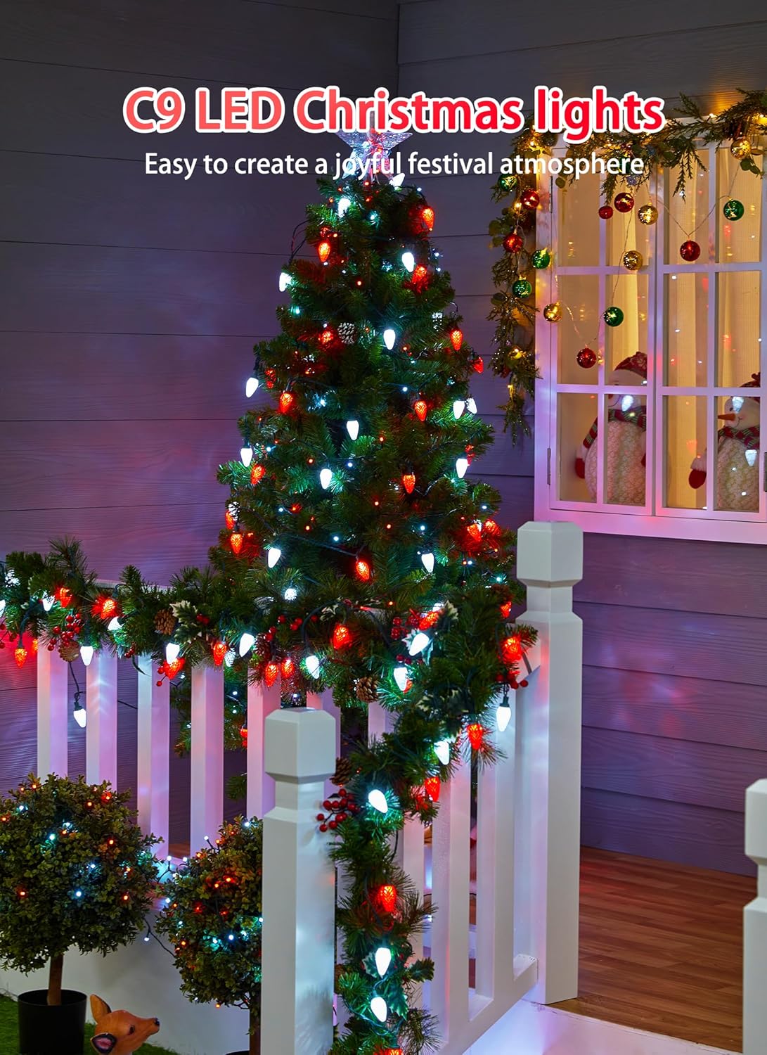 81 Feet 100 LED C9 Christmas String Lights with Timer & 8 Lighting Mode, Red & Pure White