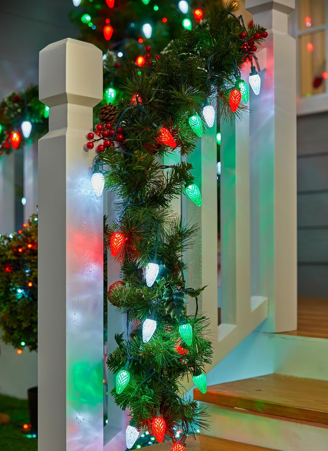 81 Feet 100 LED C9 Christmas String Lights with Timer & 8 Lighting Mode, Red & Green & Pure White