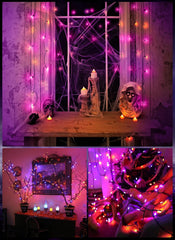 25 Feet 100LEDs Orange & Purple Incandescent Bulb Mini String Lights for Halloween