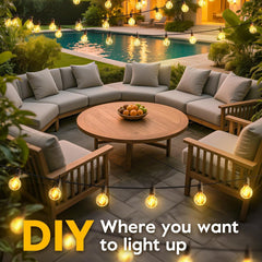 Solar Powered Waterproof G40 LED Bulbs String Lights for Backyard Porch Bistro Decor