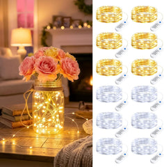12 Pack Warm White & White 7ft 20LED Battery Operated String Lights Firefly for DIY Christmas Wedding Party Decor