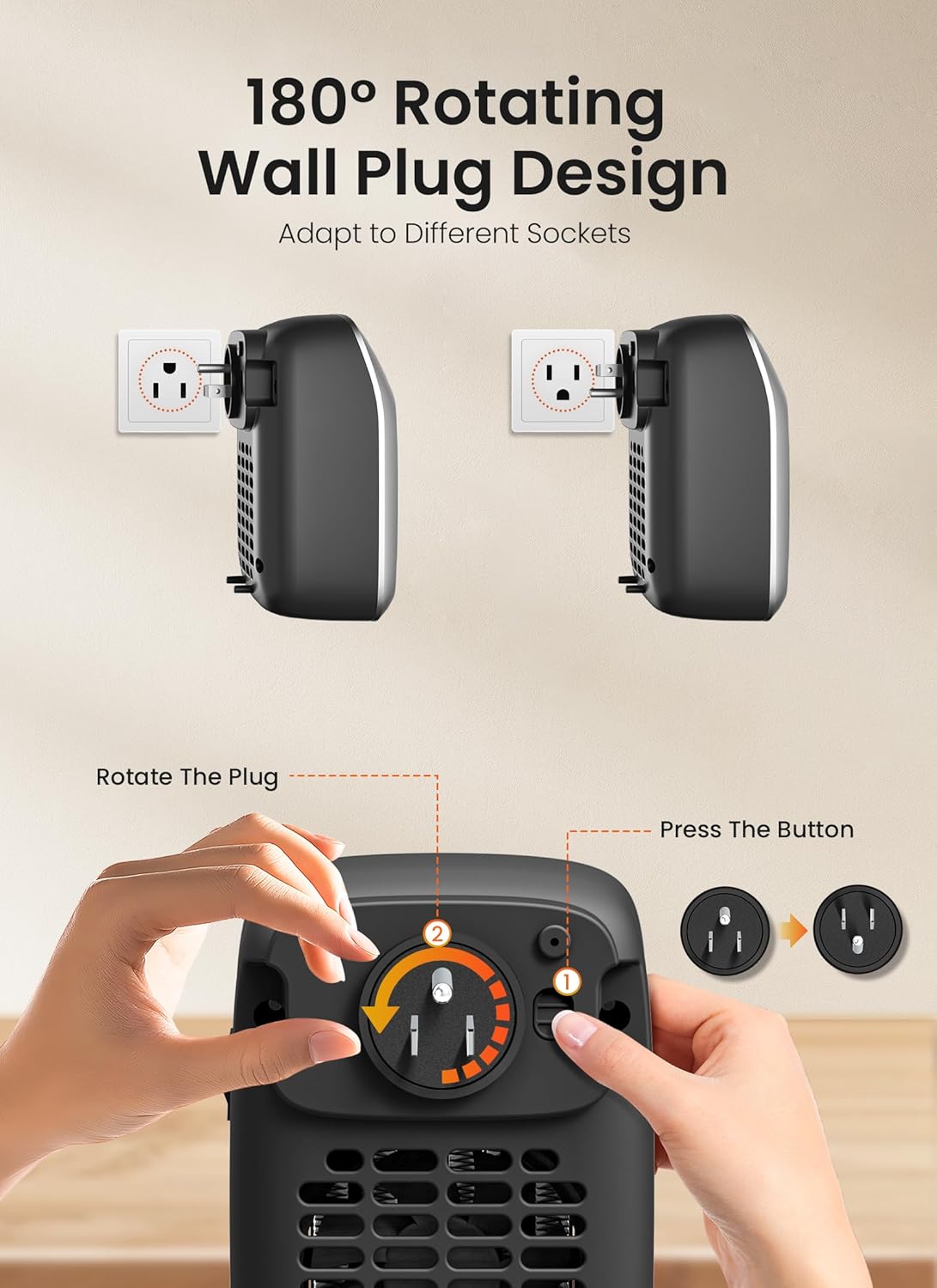 800W Small Wall Outlet Plug In Space Heater for Bathroom Office Bedroom Home (2025 New Model)