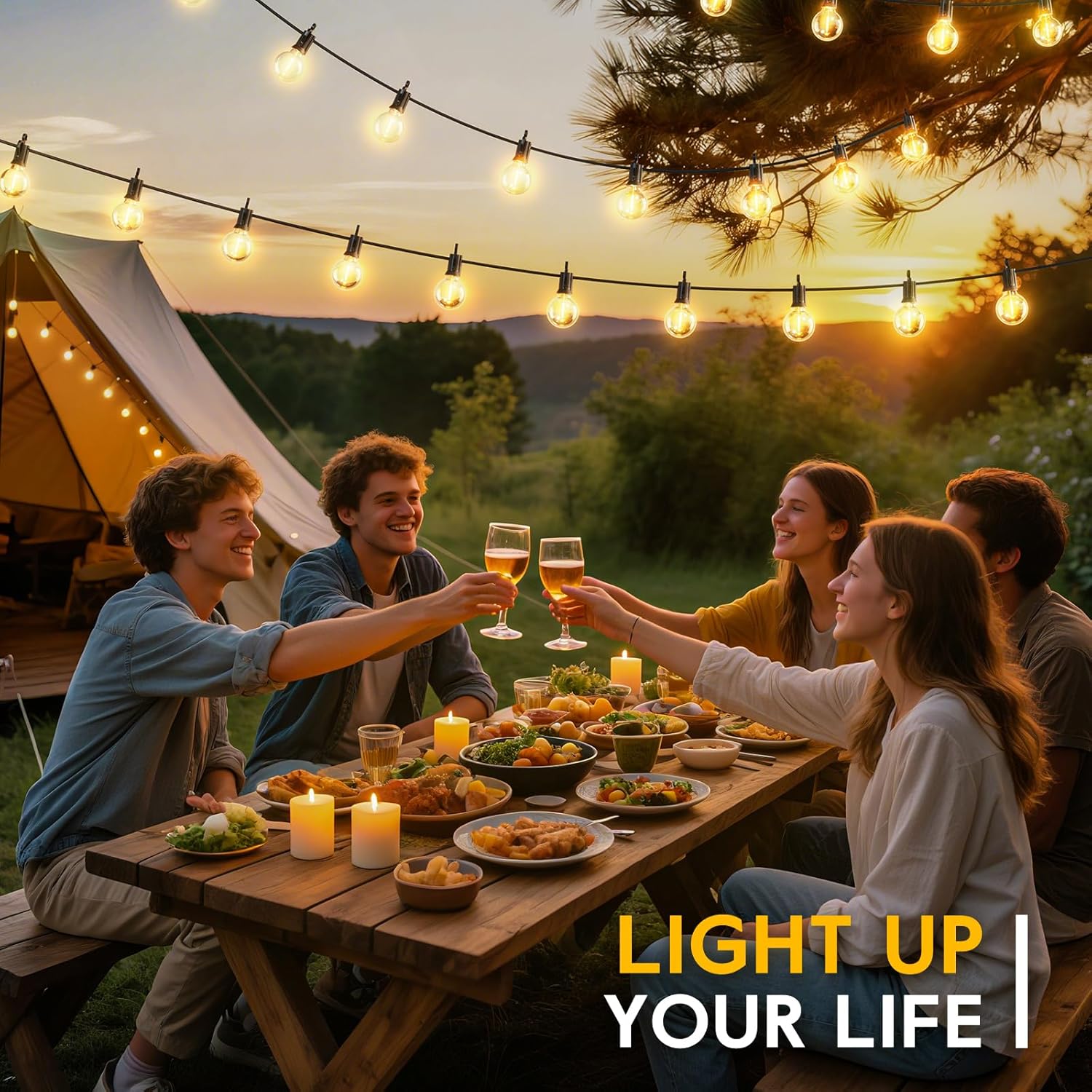 Solar Powered Waterproof G40 LED Bulbs String Lights for Backyard Porch Bistro Decor