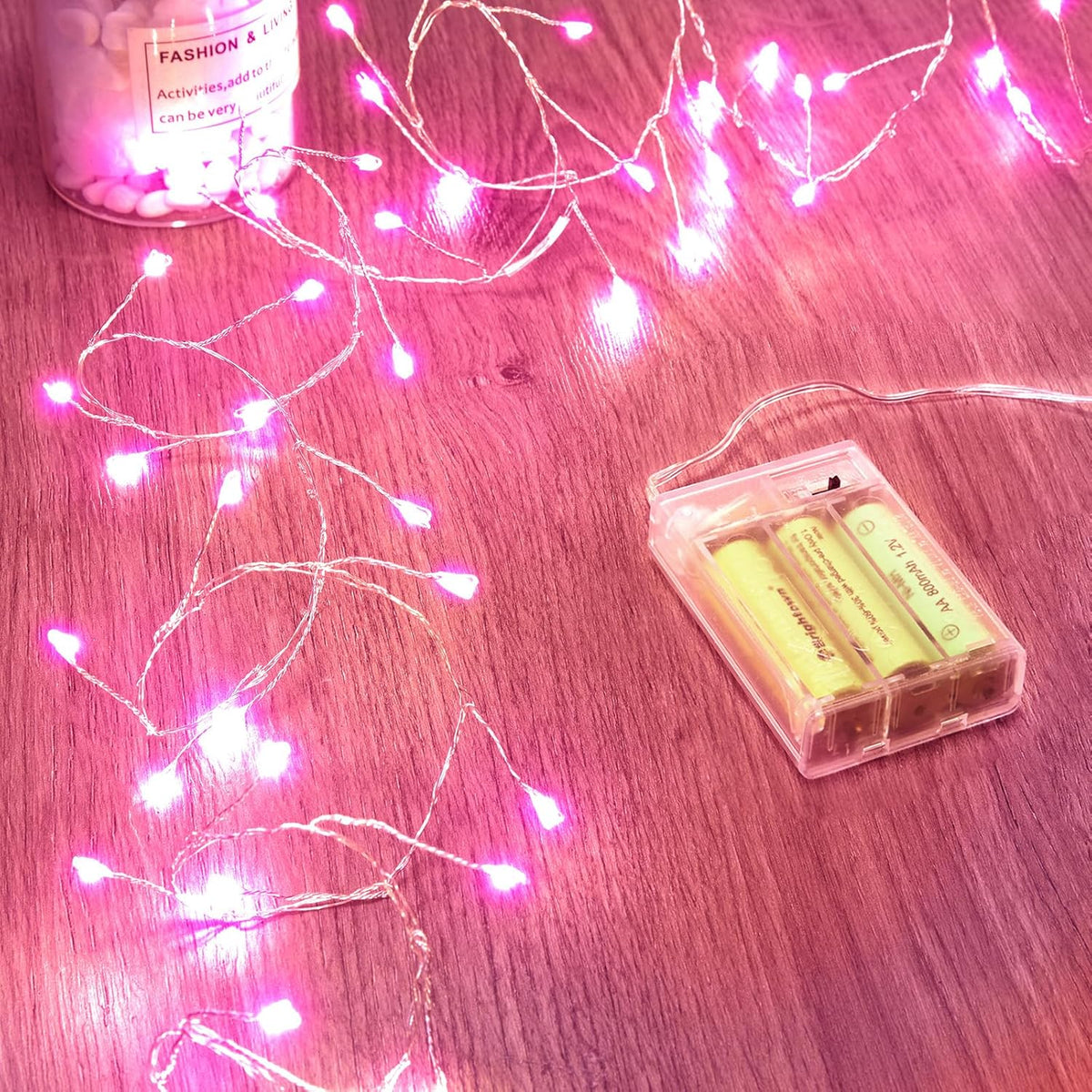 5 Ft 60 LED Battery Operated Firecracker Silver Wire String Lights for Valentine's Day, Pink