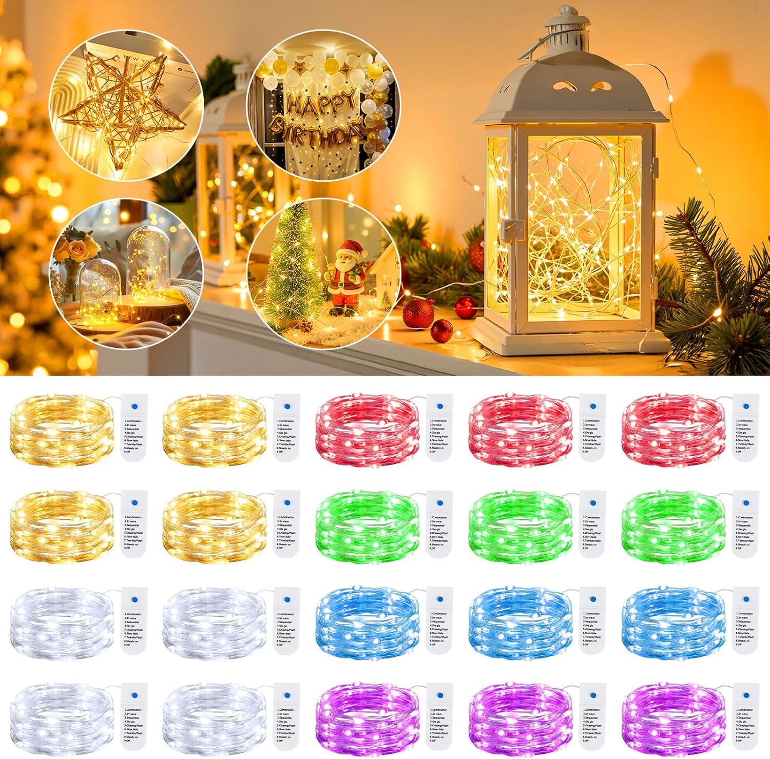 Firefly Craft String Light 12/20 Pack 6 Colors 7ft 20LED Battery Operated String Lights Firefly f ...