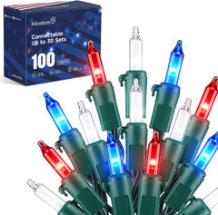 100 Count 20 Feet Multicolor Incandescent Bulb Mini String Lights for Christmas Independence Day