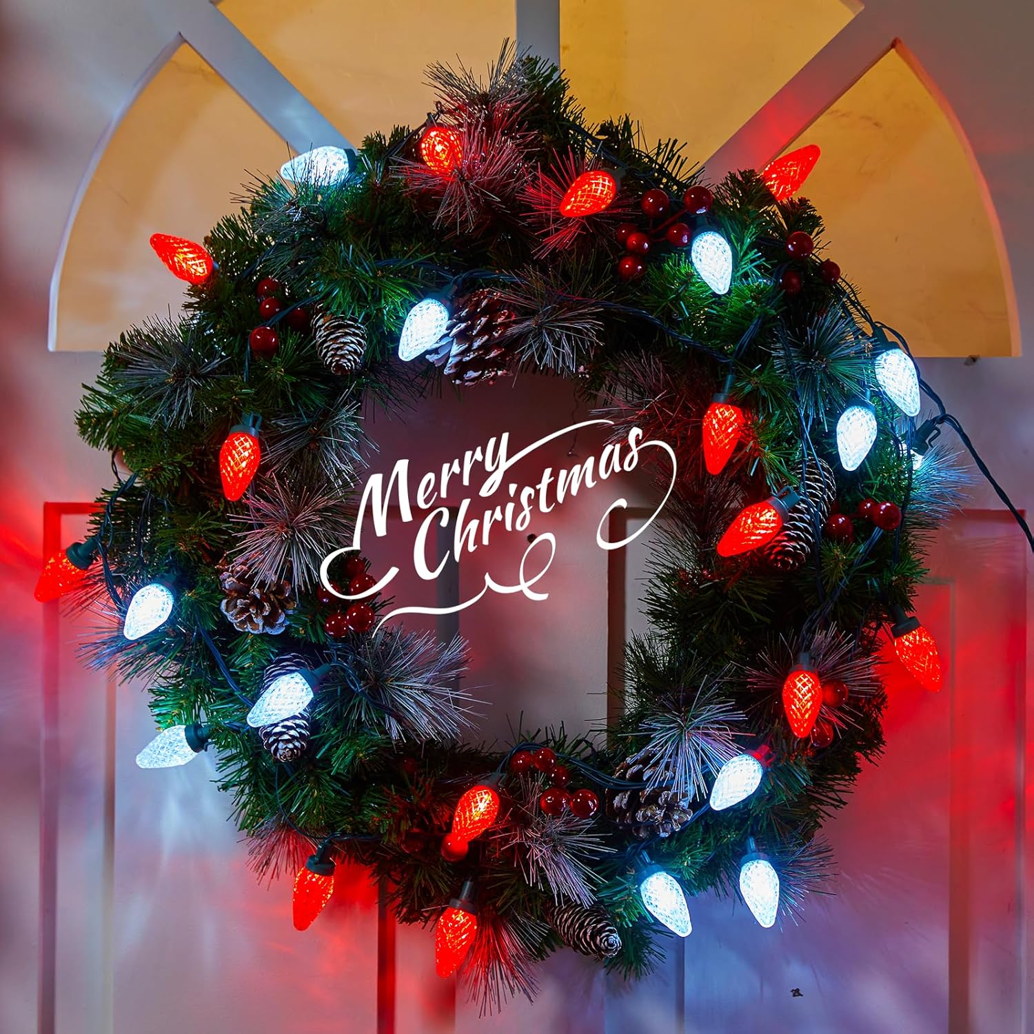 81 Feet 100 LED C9 Christmas String Lights with Timer & 8 Lighting Mode, Red & Pure White