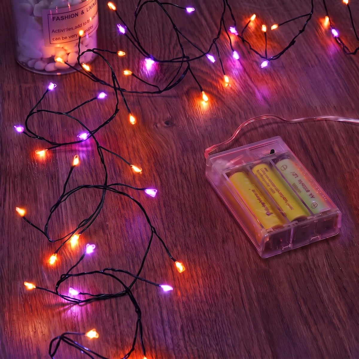 5ft 60LED Battery Operated Firecracker Twinkle String Fairy Lights for Halloween Party, Orange & Purple
