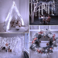 10Ft 200LED Plug in Cluster Silver Wire String Lights for Ceiling Bedroom Wreath, Pure White