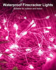 5 Ft 60 LED Battery Operated Firecracker Silver Wire String Lights for Valentine's Day, Pink