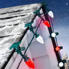 68 Feet C9 100 LED Christmas Strawberry String Lights with 100 Spring Clamps, Red & Pure White