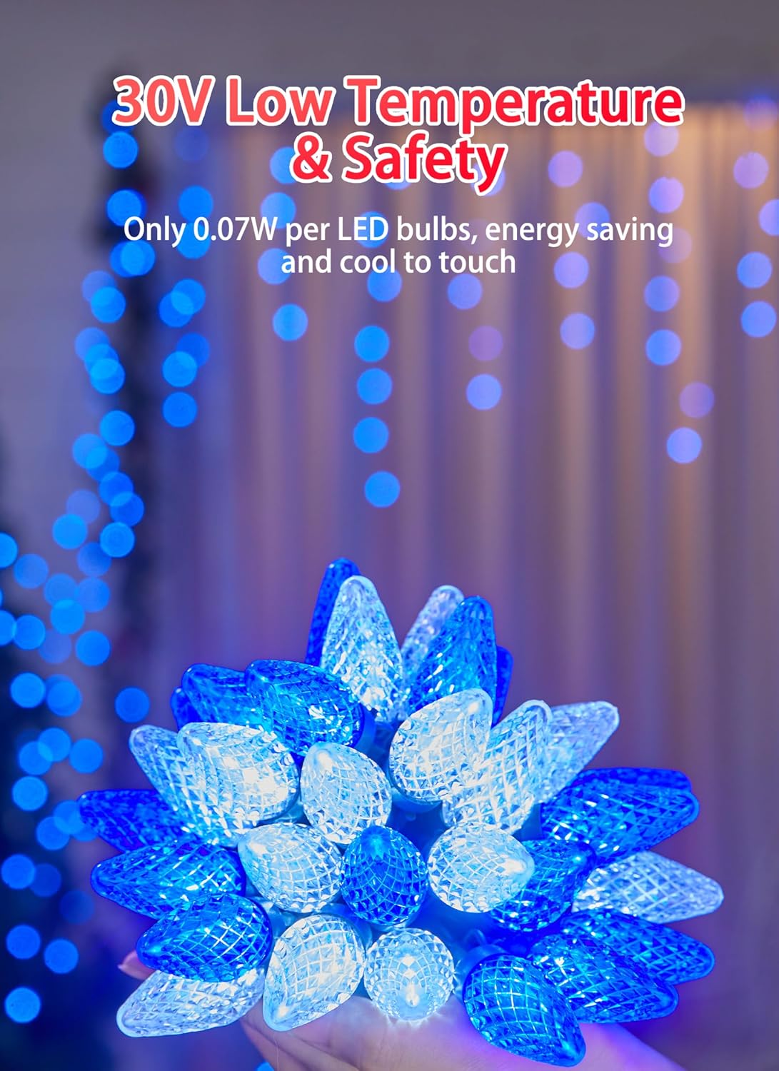 81 Feet 100 LED C9 Christmas String Lights with Timer & 8 Lighting Mode, Blue & Pure White