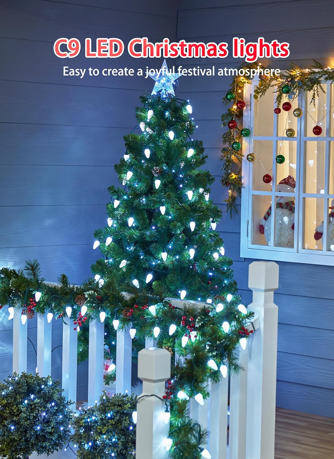 81 Feet 100 LED C9 Christmas String Lights with Timer & 8 Lighting Mode, Pure White