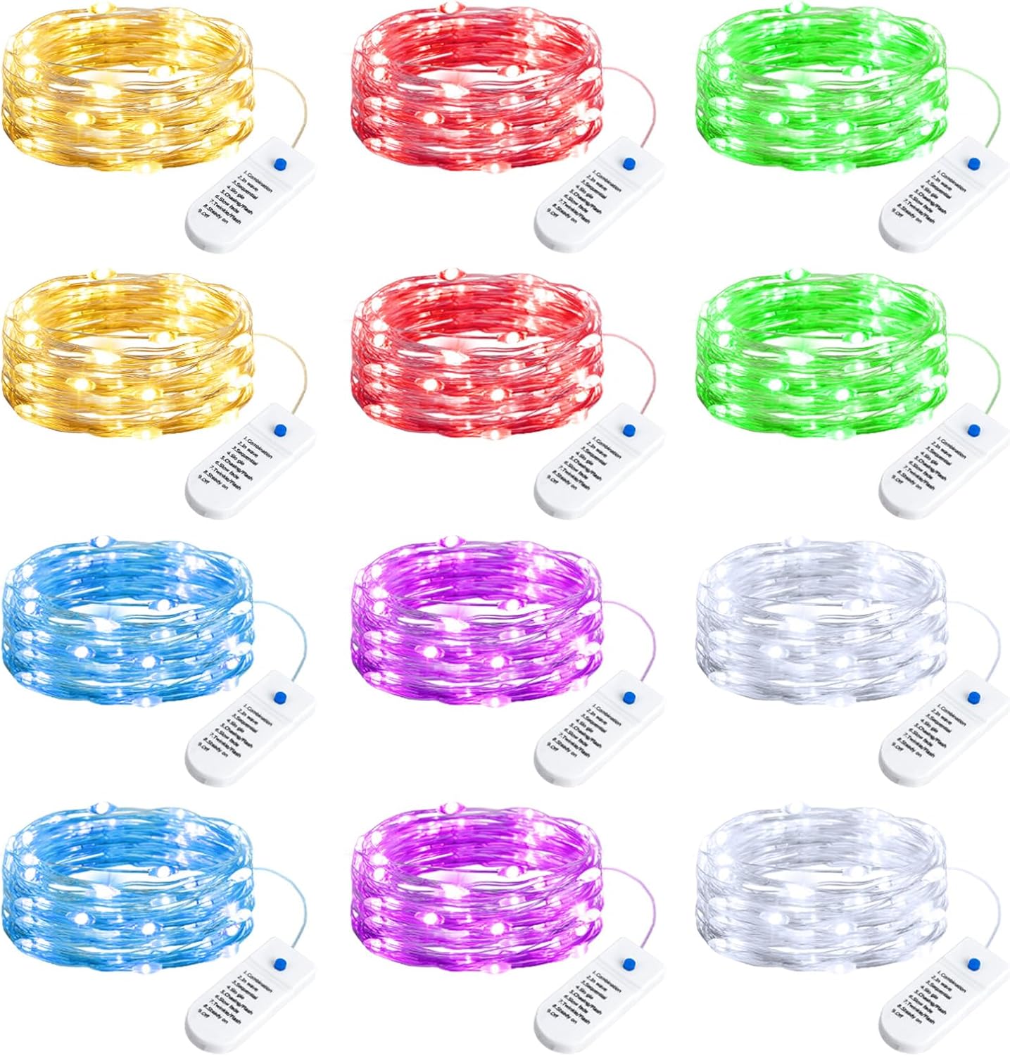 12/20 Pack 6 Colors 7ft 20LED Battery Operated String Lights Firefly f ...