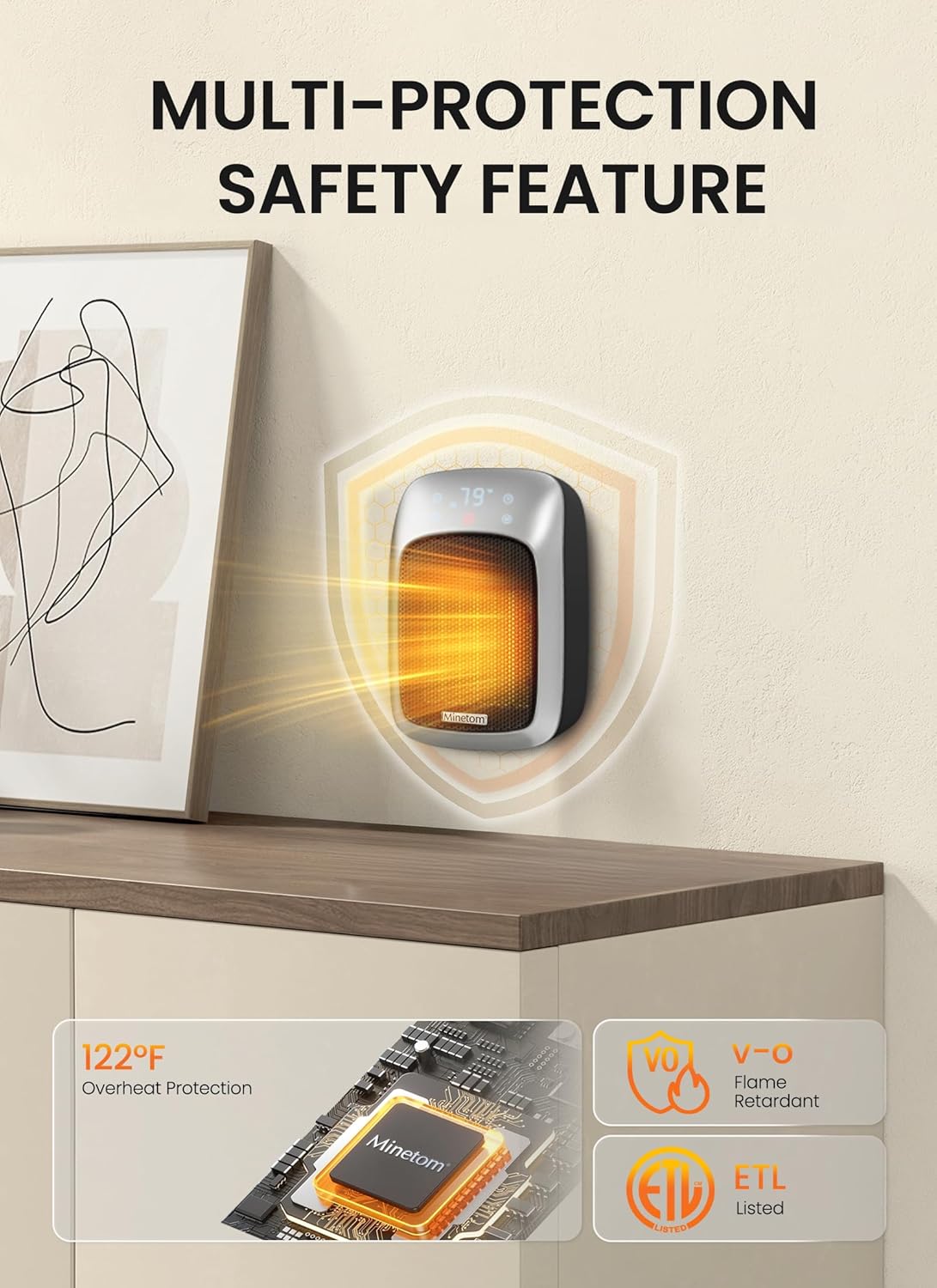 800W Small Wall Outlet Plug In Space Heater for Bathroom Office Bedroom Home (2025 New Model)