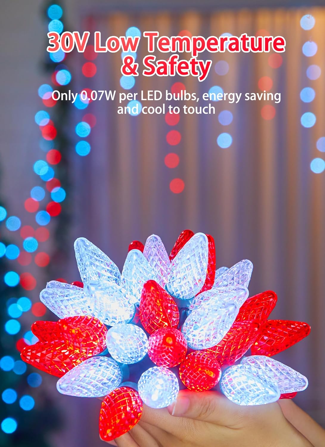 81 Feet 100 LED C9 Christmas String Lights with Timer & 8 Lighting Mode, Red & Pure White