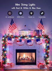 100 Count 20 Feet Multicolor Incandescent Bulb Mini String Lights for 4th July Independence Day