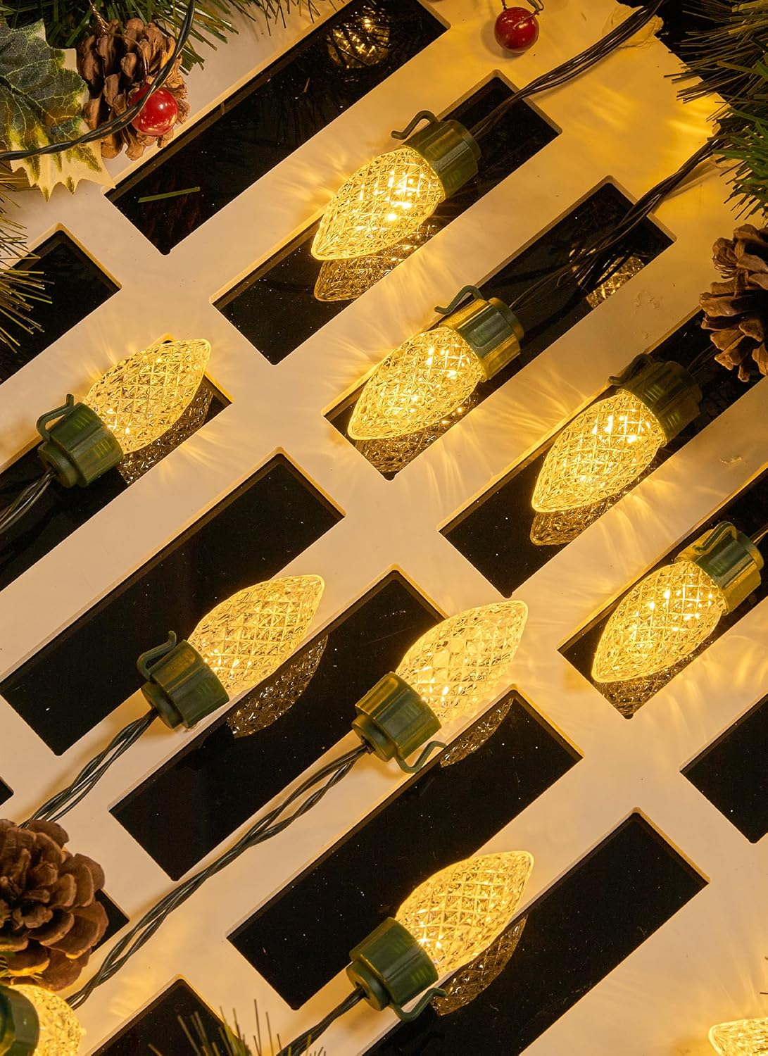 Solar Powered C9 Christmas Outdoor 50 LED (39ft) / 100 LED (78ft) Strawberry String Lights, Warm White