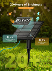 100FT Solar Powered 31+2LED S14 Shatterproof Bulb Outdoor String Lights for Yard, 3 Modes