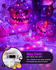 5ft 60LED Battery Operated Firecracker Twinkle String Fairy Lights for Halloween Party, Orange & Purple
