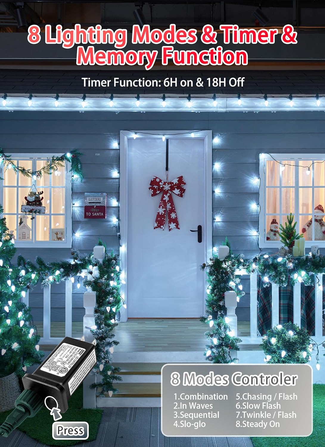 81 Feet 100 LED C9 Christmas String Lights with Timer & 8 Lighting Mode, Pure White