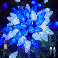 81 Feet 100 LED C9 Christmas String Lights with Timer & 8 Lighting Mode, Blue & Pure White
