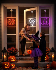 3 Pack Battery Operated Halloween Windows Lights with Timer, Pumpkin, Ghost, Hat