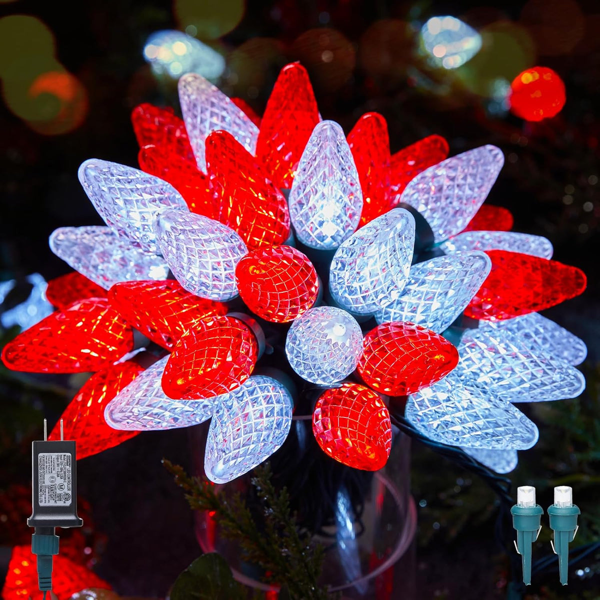 81 Feet 100 LED C9 Christmas String Lights with Timer & 8 Lighting Mode, Red & Pure White