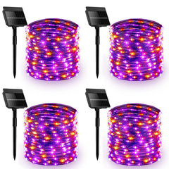 4 Pack Total 132ft 400 LED Solar Powered Halloween Lights for Halloween, Orange & Purple, 8 Modes