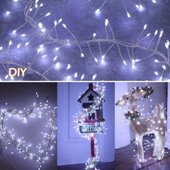 10Ft 200LED Plug in Cluster Silver Wire String Lights for Ceiling Bedroom Wreath, Pure White