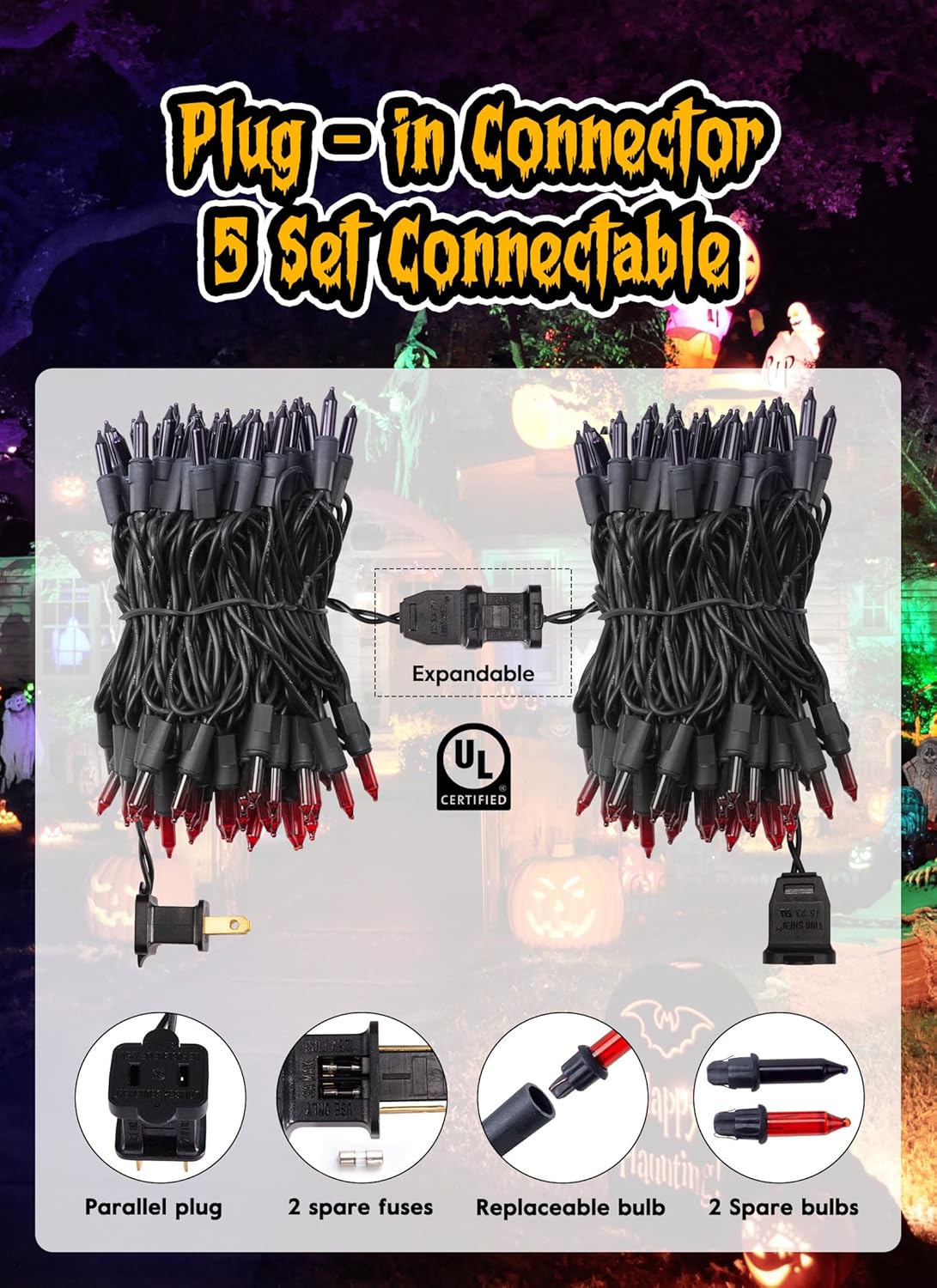 25 Feet 100LEDs Orange & Purple Incandescent Bulb Mini String Lights for Halloween