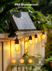 34FT 9 LED Solar Powered S14 Shatterproof Bulbs String Lights Outdoor, 3 Light Modes