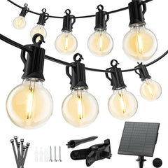 Solar Powered Waterproof G40 LED Bulbs String Lights for Backyard Porch Bistro Decor