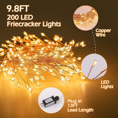 10Feet 200 Led Starry Cluster Fairy Lights Plug in for Christmas Tree Wreath Wedding Bedroom