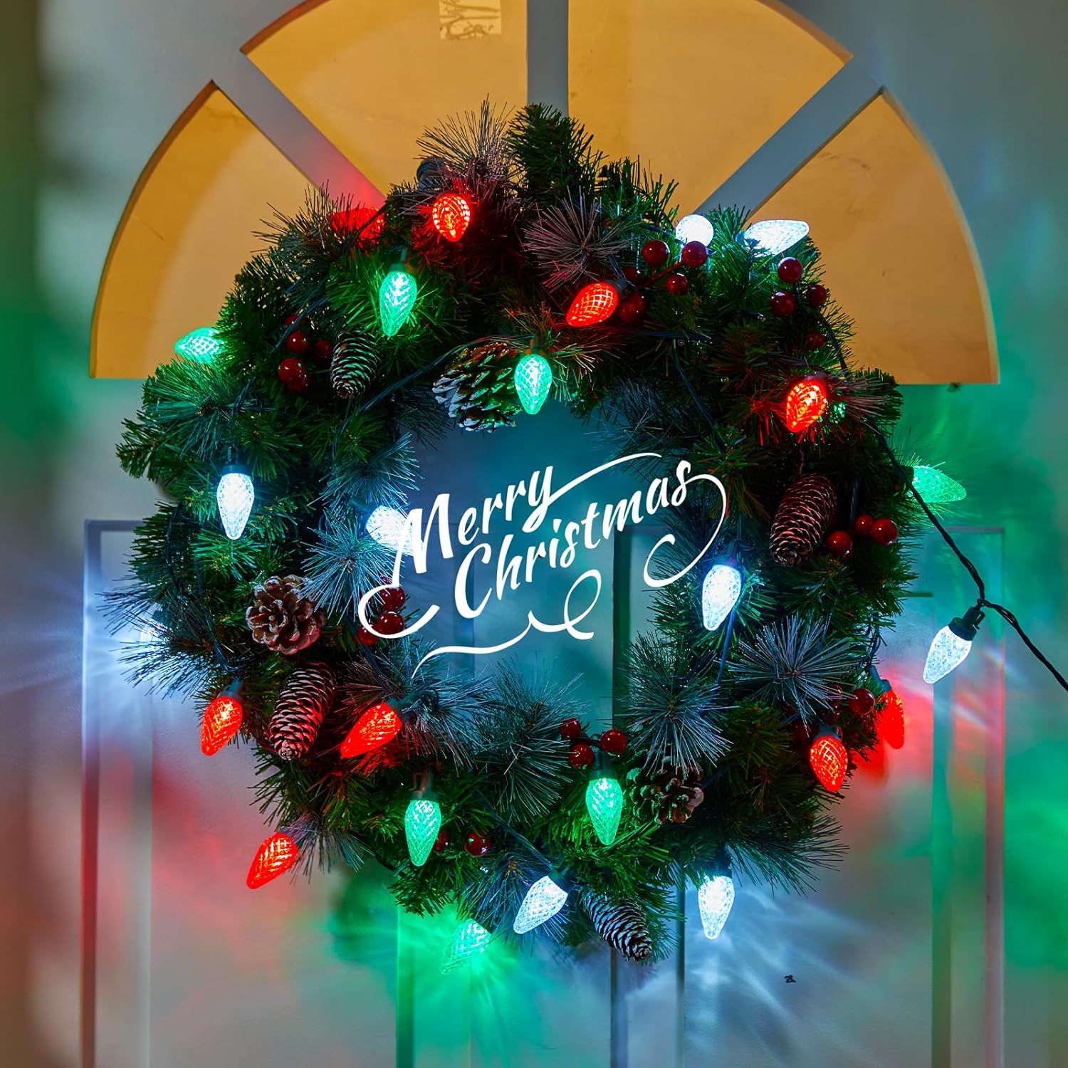 81 Feet 100 LED C9 Christmas String Lights with Timer & 8 Lighting Mode, Red & Green & Pure White