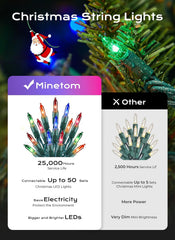 33ft 100 Count Multicolor Incandescent Bulbs Mini String Lights for Christmas Xmas, Green Wire