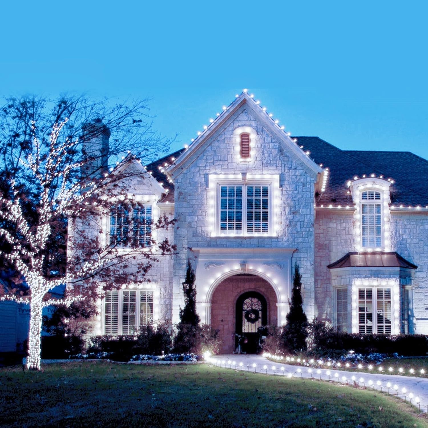 68 Feet C9 100 LED Christmas Strawberry String Lights with 100 Spring Clamps, Pure White