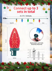 81 Feet 100 LED C9 Christmas String Lights with Timer & 8 Lighting Mode, Multicolor
