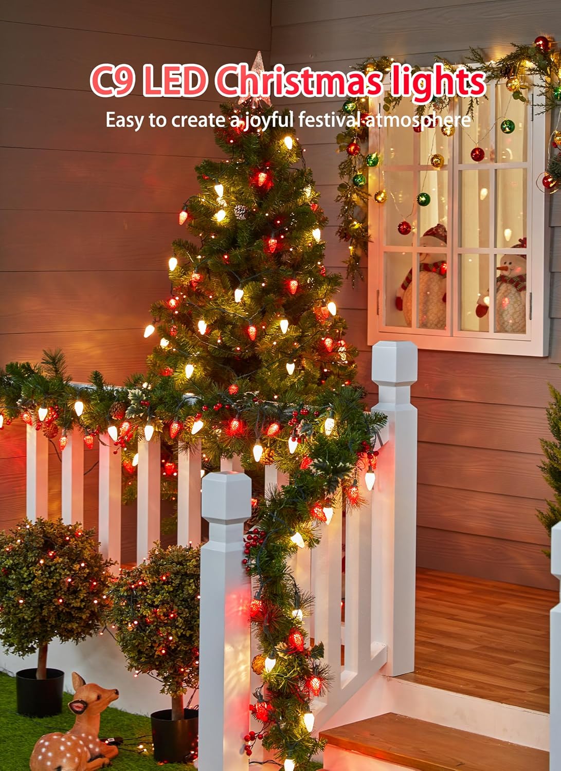 81 Feet 100 LED C9 Christmas String Lights with Timer & 8 Lighting Mode, Red & Warm White