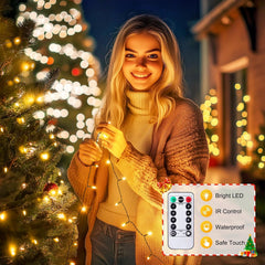 39ft USB Plug in 100 Clear LED Christmas Bulb String Lights for Indoor Outdoor Xmas Wedding, Warm White