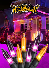 25 Feet 100LEDs Orange & Purple Incandescent Bulb Mini String Lights for Halloween